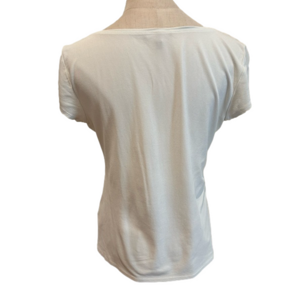 EILEEN FISHER TOPS LOT OF 2 SILK GREEN SHORT SLEEVE 1 VISCOSE CREAM LONG SLEEVE - Picture 6 of 12